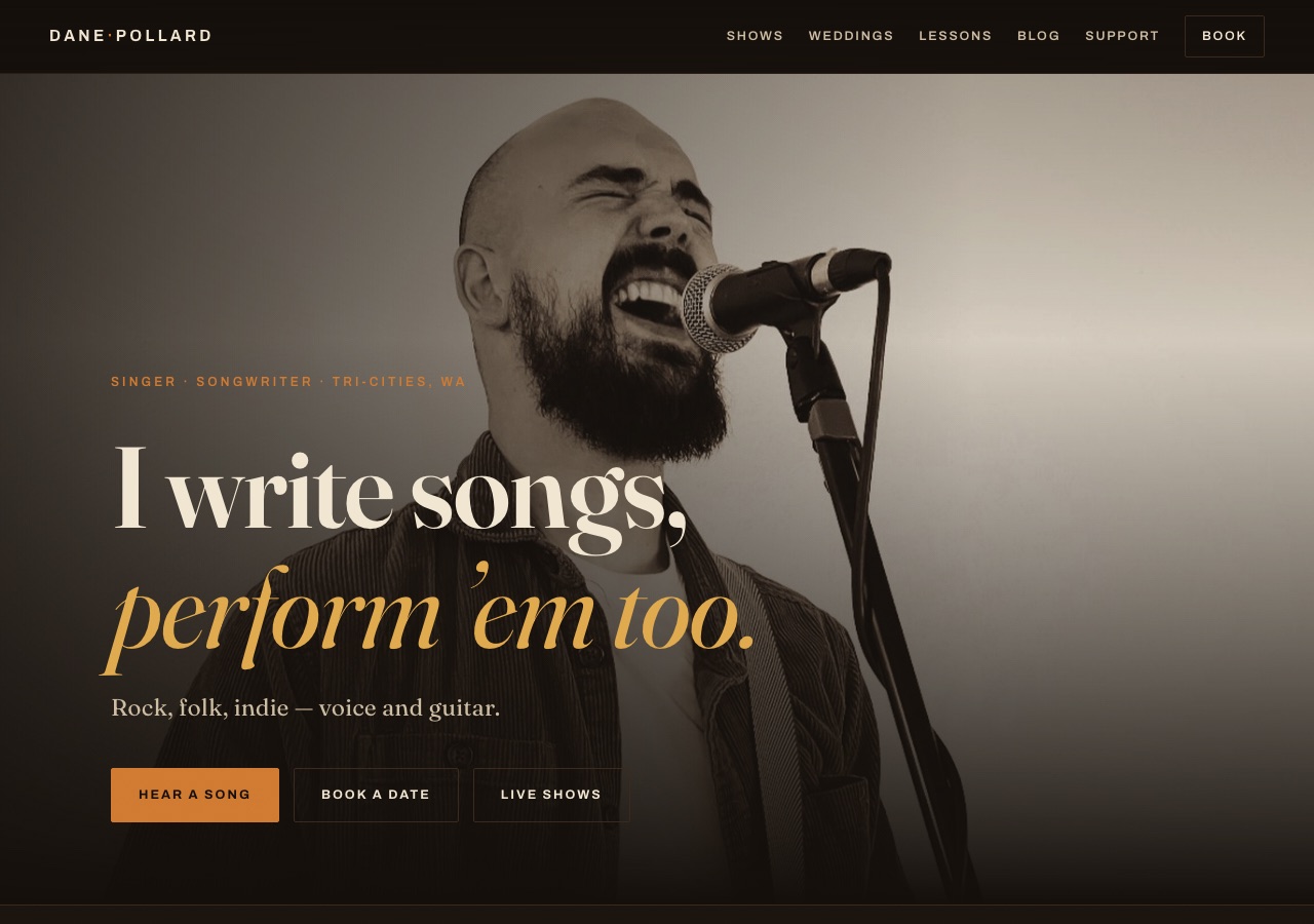 Screenshot of the Dane Pollard music website