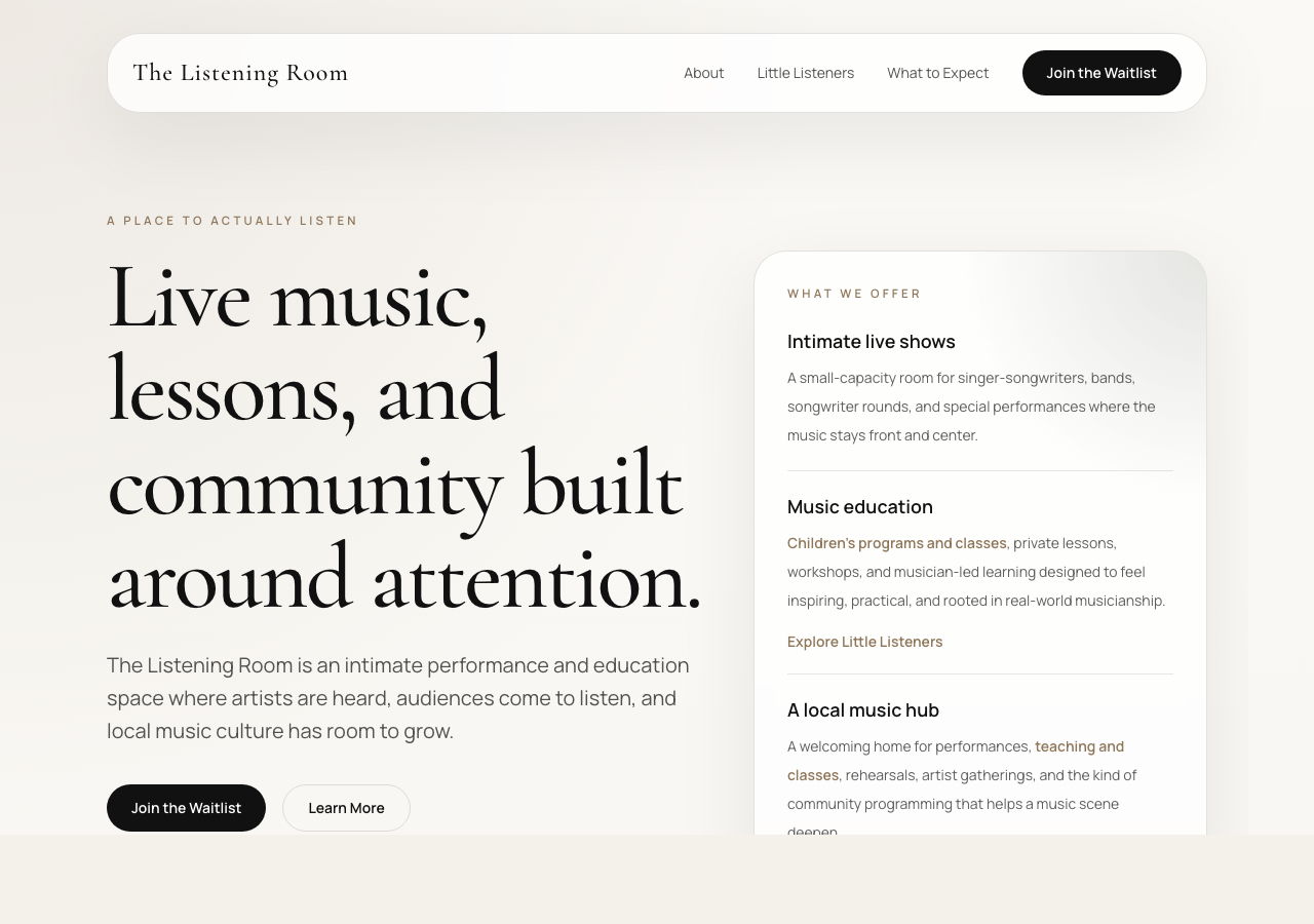 Screenshot of The Listening Room website